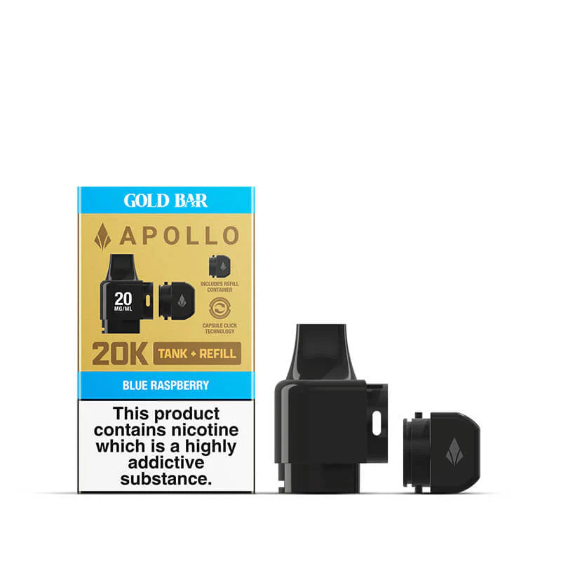 Blue Raspberry Gold Bar Apollo 20K Tank and Refill Pods