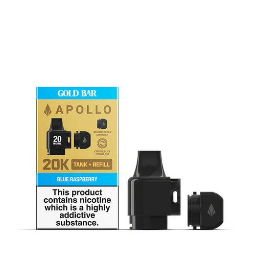 Blue Raspberry Gold Bar Apollo 20K Tank and Refill Pods